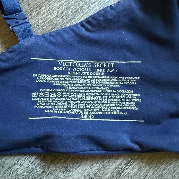 Victoria’s Secret Body By Victoria Bra Lined Demi 34DD Navy - Picture 4 of 6